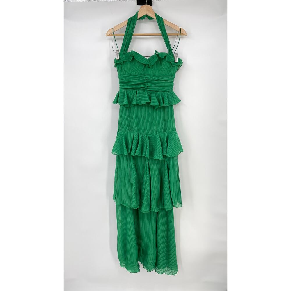 Line & Dot | NWT Cari Halter Maxi Dress in Kelly Green Tiered Pleated Halter XS - Picture 2 of 14